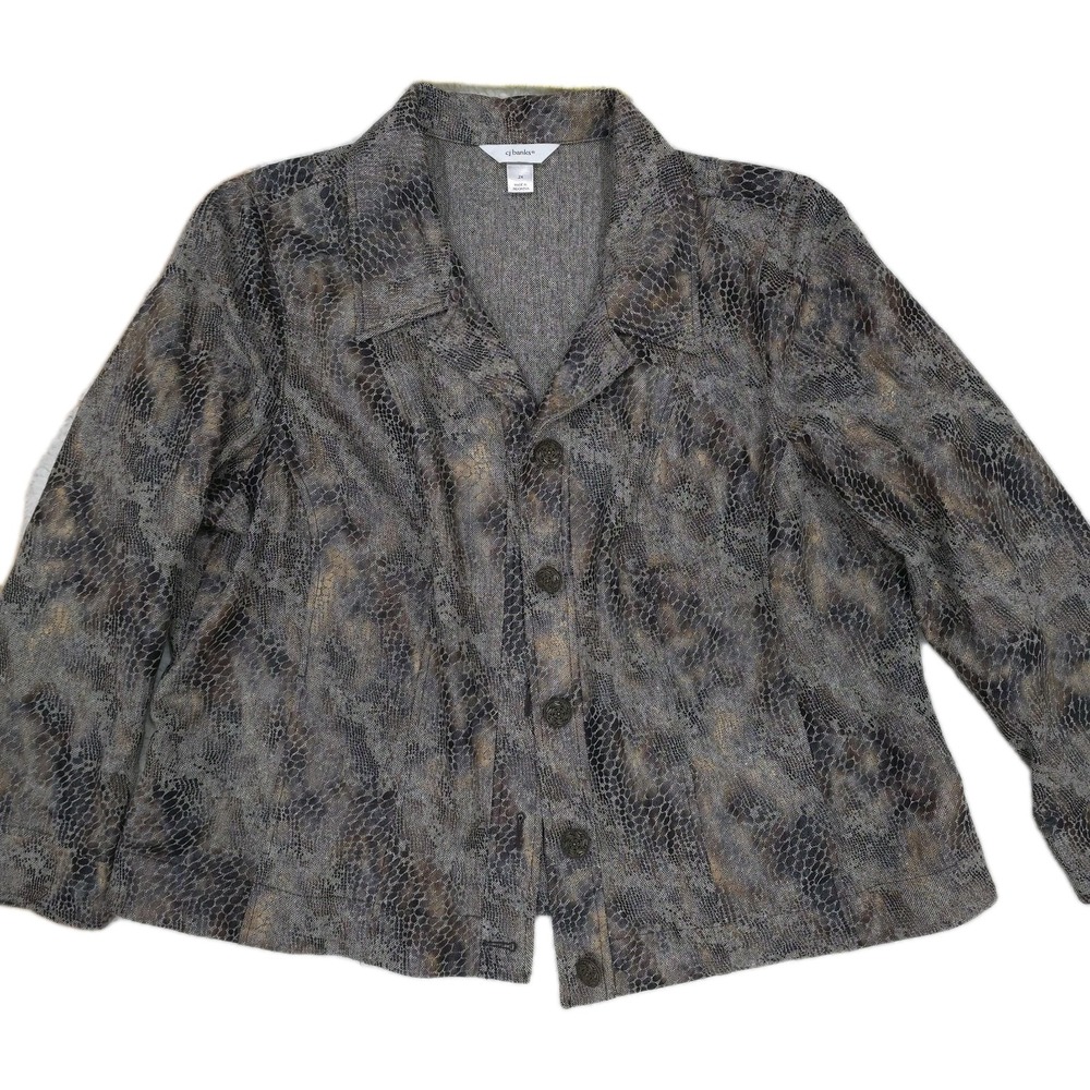 CJ Banks Plus Size 2X Snakeskin Print‎ Button Up Jacket Blazer Heavyweight...
